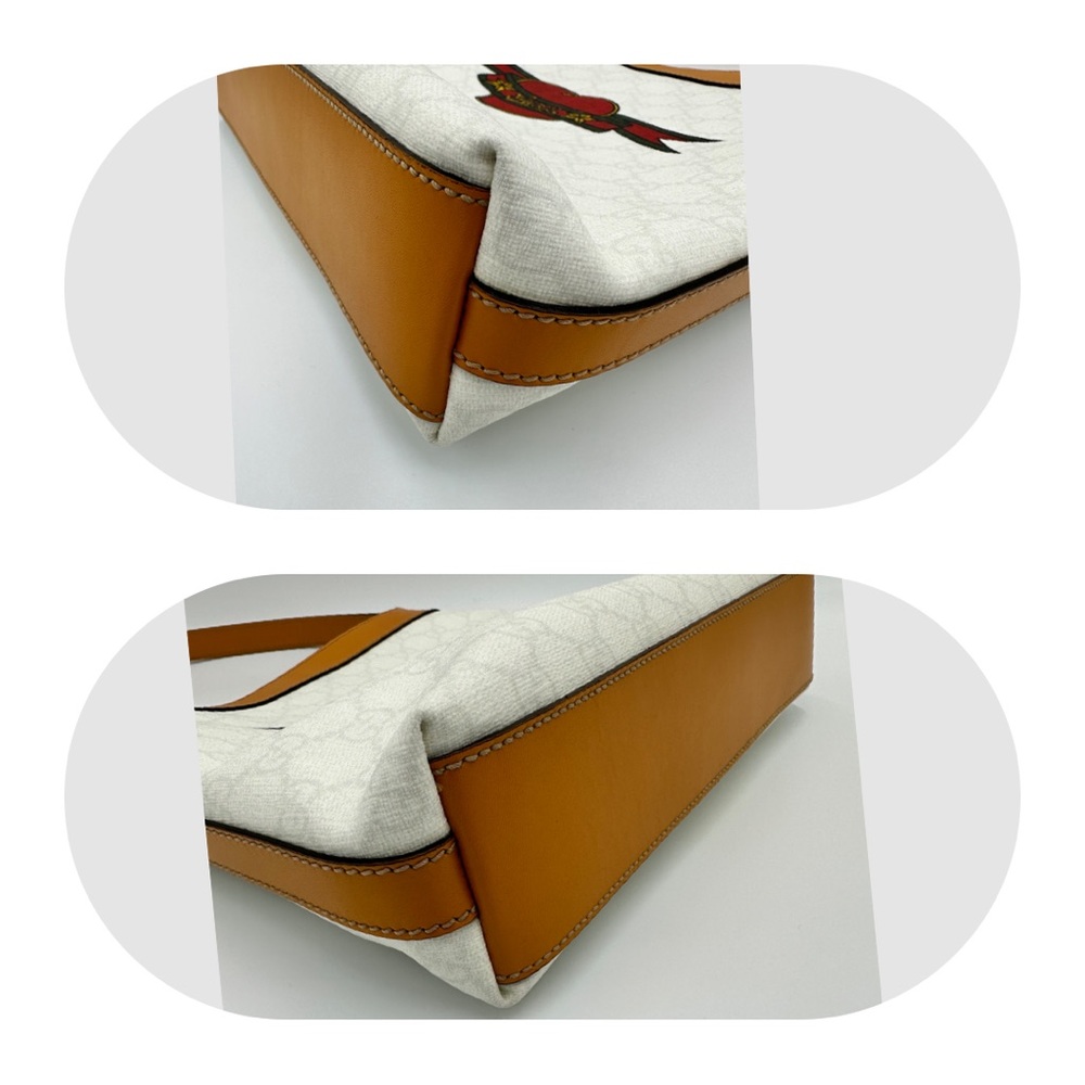 GUCCI WOMEN'S HEART TATTOO WHITE COATED CANVAS MEIER HOBO BAG TOTE HANDB… - Picture 12 of 12